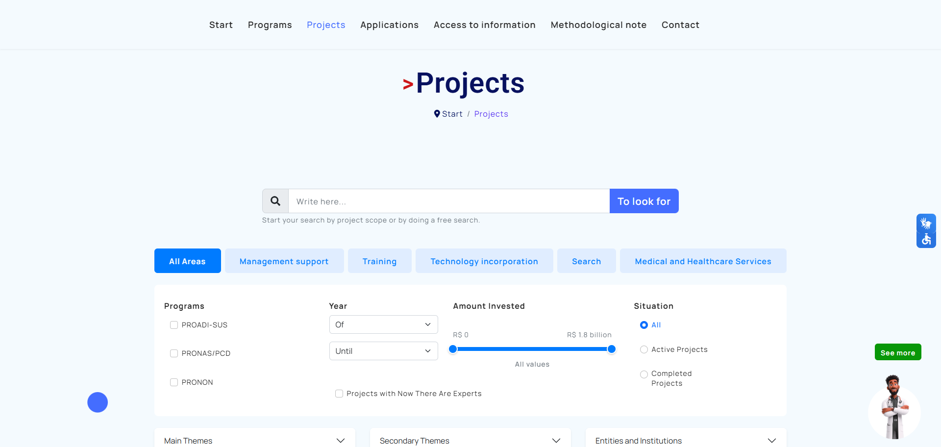 Project search with faceted filters